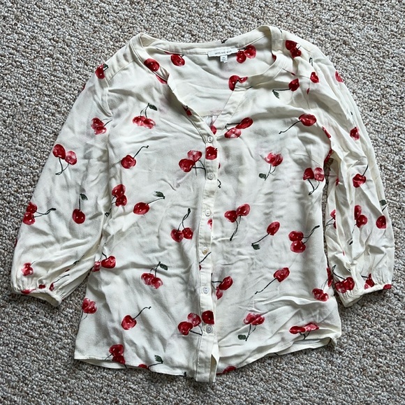 Skies Are Blue Cherry Patterned Cream Blouse - Picture 1 of 3